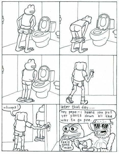 The original "Feels Good Man" page from Matt Furie's Boy's Club (2005) — the panel that introduced Pepe the Frog to the internet.
